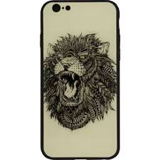 Защитный чехол светящийся в темноте стеклянный FLEXIS для iPhone 6/6S Лев (FX-CASE-GiDGC-iP6-LION)