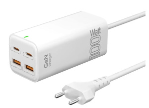 Сетевое зарядное устройство Lyambda 100Вт Pro GaN c 4-мя выходами (2xUSB-C PD100W + 2xUSB-A QC 65W) SLT-100-Pro